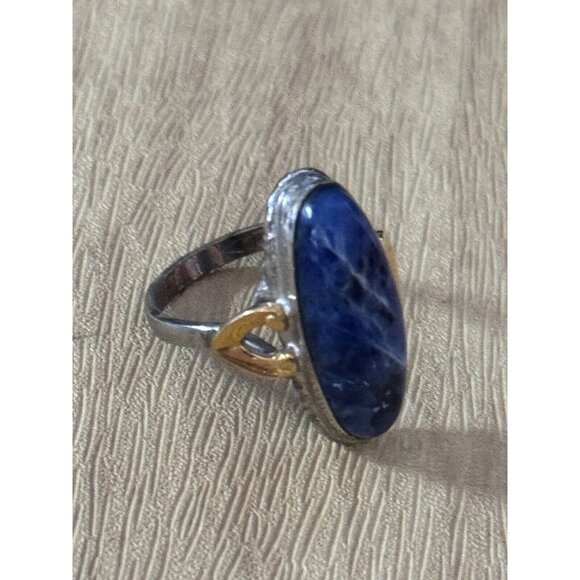 Vintage Clark & Combs Sterling Silver 10KGF Lapis Womens Ring Signed Size 7 C194 - Picture 5 of 8